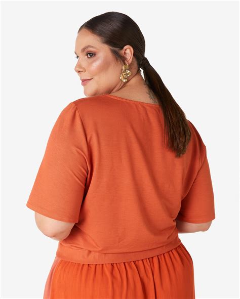 Riachuelo Blusa Plus Size Feminina Ampla Manga Curta Amarra O