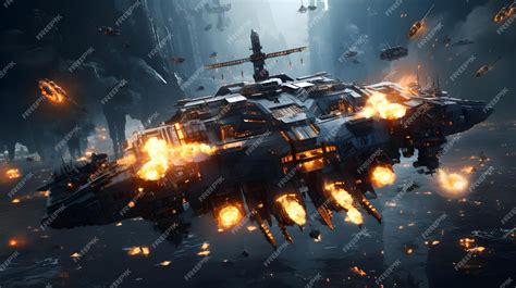 Premium AI Image | Futuristic battle scene with a battleship Galactic ...