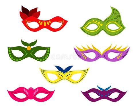 A Set Of Colorful Masquerade Masks Vector Isolated On A White