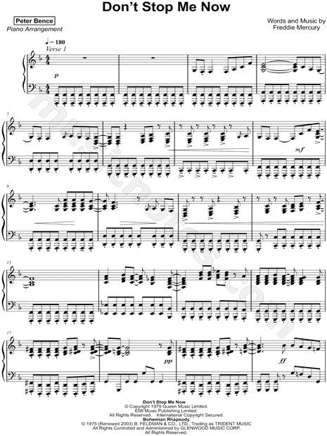 Peter Bence Dont Stop Me Now Sheet Music Piano Solo In F Major