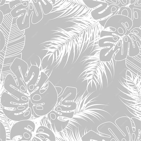 Premium Vector Summer Seamless Tropical Pattern With Monstera Palm Leaves And Plants On Gray