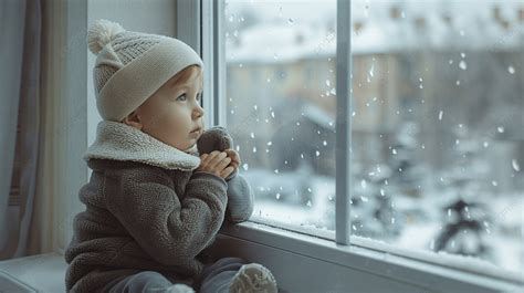 Fondo Un Niño Pequeño Mira Por La Ventana El Niño Con Un Juguete Se