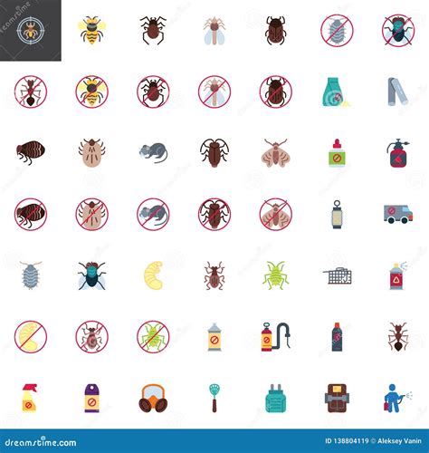 Pest Control Elements Collection Flat Icons Set Stock Vector