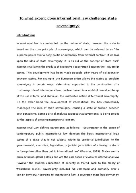 (DOC) To what extent does international law challenge state sovereignty?