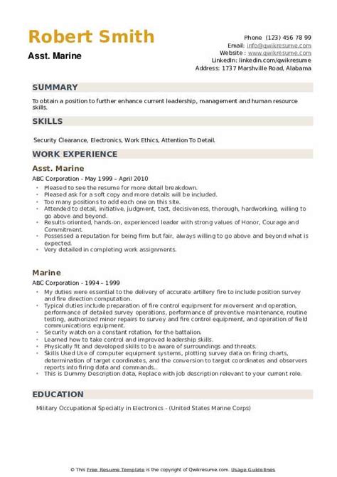 Marine Resume Samples Qwikresume