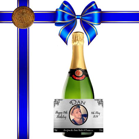 Personalised Photo Prosecco Champagne Bottle Label Birthday Any