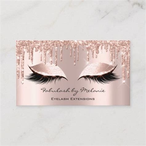 Makeup Artist Eyes Lashes Glitter Drips Rose Gold Business Card