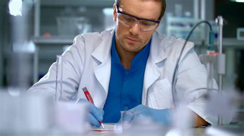 Scientist In Lab Doing Medical Research Laboratory Worker Pour Liquid