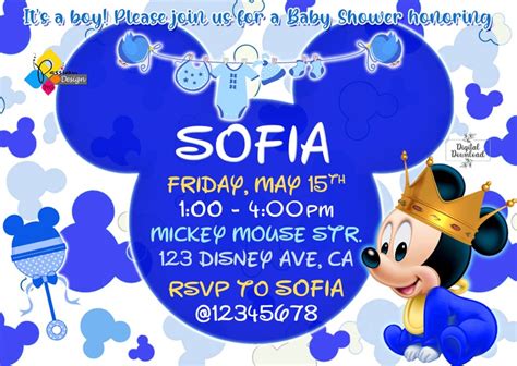 Printable Mickey Mouse Royal Blue Baby Shower Invitation Etsy