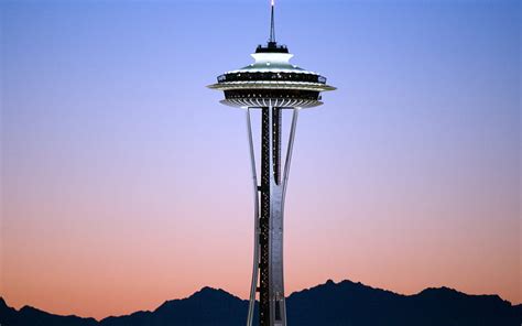 Space Needle Skyline Usa Sunset Seattle Washington America Hd