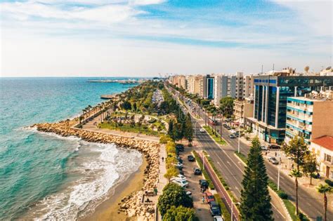 Aerial View Of Molos Promenade Park On Coast Of Limassol City Centre