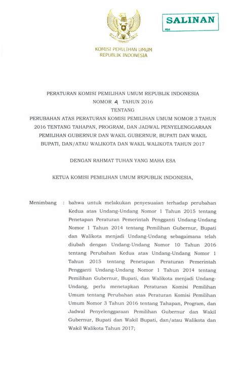 Pkpu Perubahan Atas Peraturan Komisi Pemilihan Umum Ri Nomor