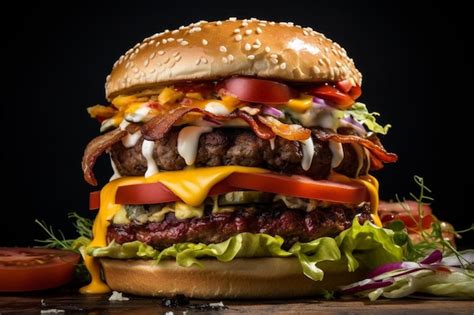 Una Hamburguesa Con Queso Y Salsa De Tomate Encima Foto Premium