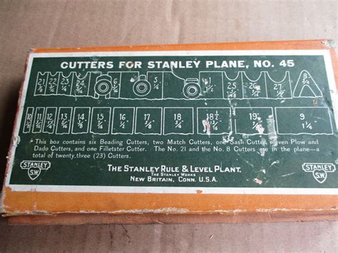 Vintage Stanley Sweetheart No 45 Plane Cutter Set 22 Cutters With Box