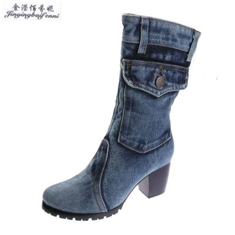 Buy Blue Denim Womens Winter Boots New Canvas High