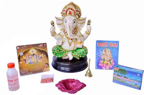 Indigo Creatives Ganesh Chaturthi Puja Kit Large Statue Temple Bell