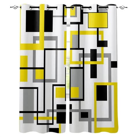 Nordic Retro Medieval Geometric Abstract Yellow Curtains For Living