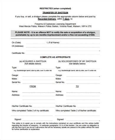 Free Sample Firearm Transfer Forms In Pdf Ms Word