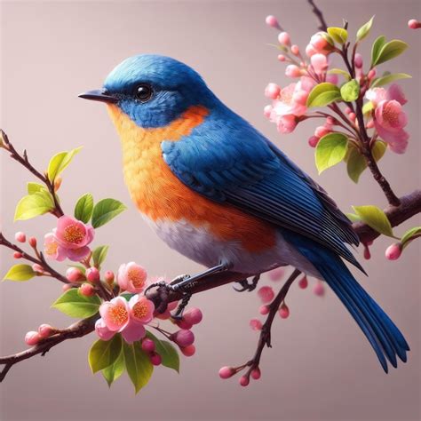 Premium Photo Blue Bird On A Branch Illustration