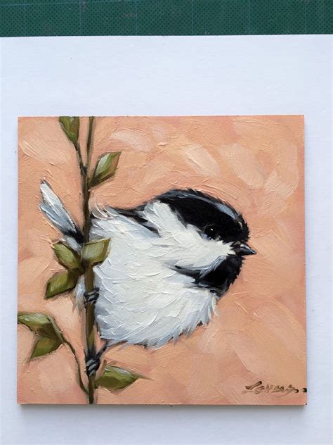 Chickadee Painting Original Impressionistic Oil Painting Of A