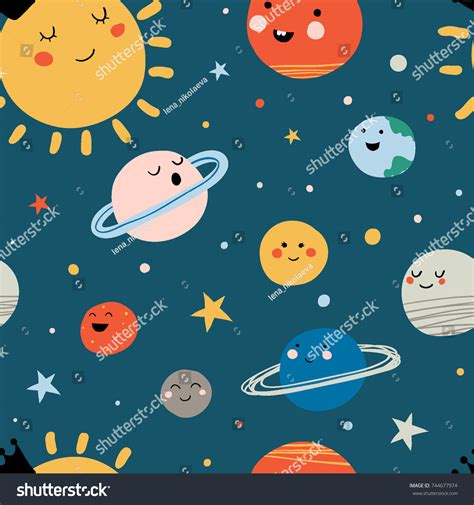 Solar System Seamless Pattern Cute Cartoon Stock Vector Royalty Free