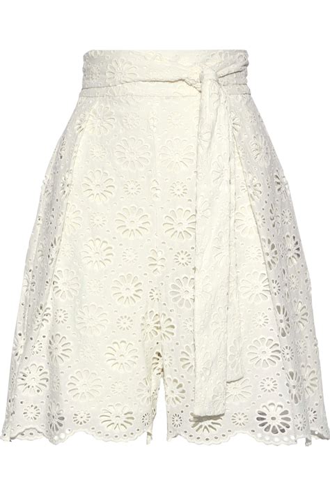 Zimmermann Belted Broderie Anglaise Cotton Shorts Ivory In White Lyst