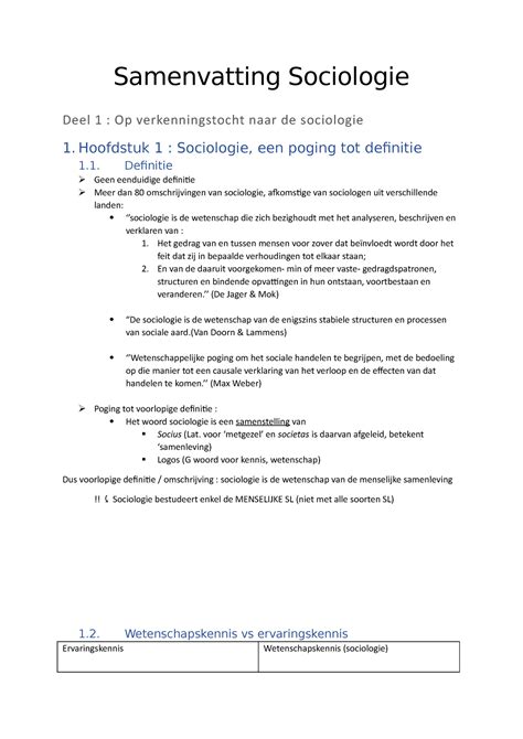 Samenvatting Sociologie Samenvatting Sociologie Deel 1 Op