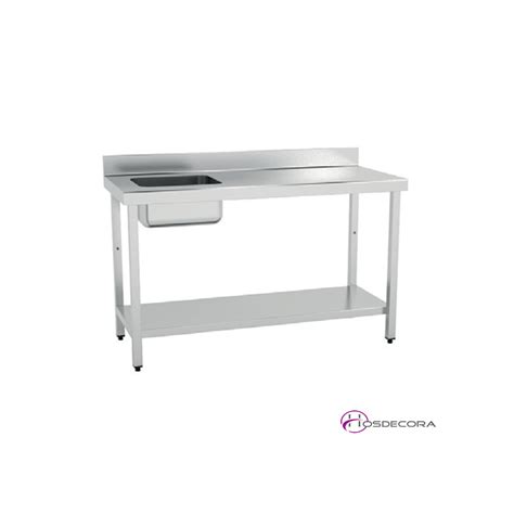 Mesa De Acero Inox Con Cubeta Estante Y Peto De Fondo Cm