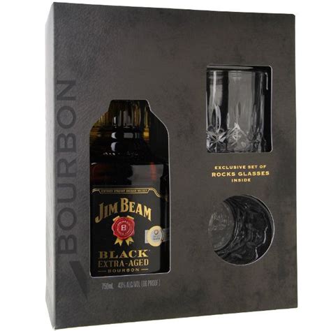 Jim Beam Black Kentucky Bourbon Gift Set With 2 Rocks Glasses 750mL