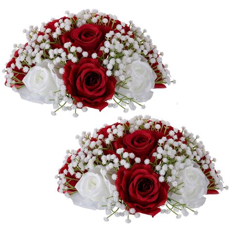 BLOSMON Fake Flowers Ball Wedding Centerpiece Table Decorations 2pcs