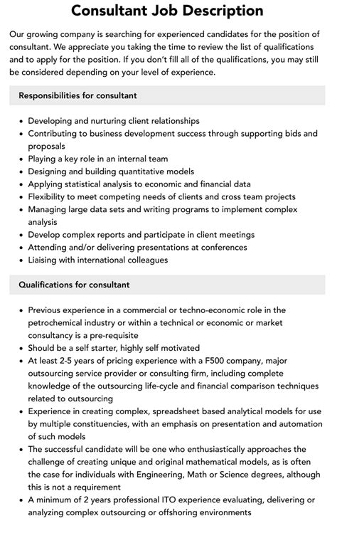 Consultant Job Description Velvet Jobs