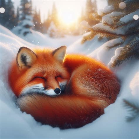 Premium Photo A Bright Red Fox Curled Up In A Snowbank On A Snowy Day 2