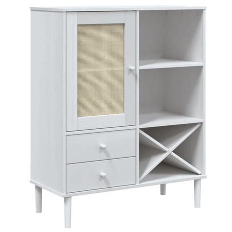 Zerodis Buffet Senja Aspect Rotin Blanc X X Cm Bois Massif De Pin