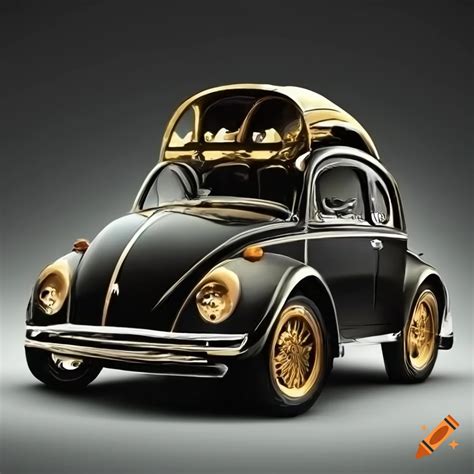 Tooned Black Baja Volkswagen Beetle With Gold Wheels For Pc Wallpaper