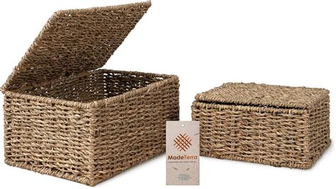 Amazon MadeTerra Small Nesting Wicker Cube Storage Boxes With Lids