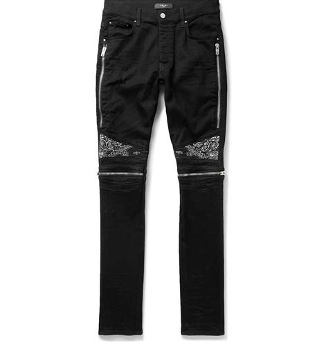 Amiri Mx2 Skinny Fit Panelled Distressed Stretch Denim Jeans Black