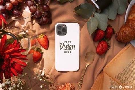 Vintage Cottagecore Phone Case Mockup PSD Editable Template