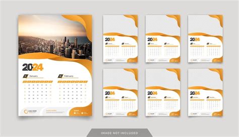 Modèle De Calendrier Mural Moderne De 12 Pages Conçu Pour 2024 Avec Un