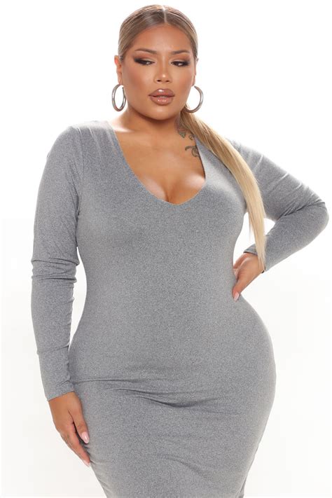 Amilia Double Lined Midi Dress Heather Grey Fashion Nova