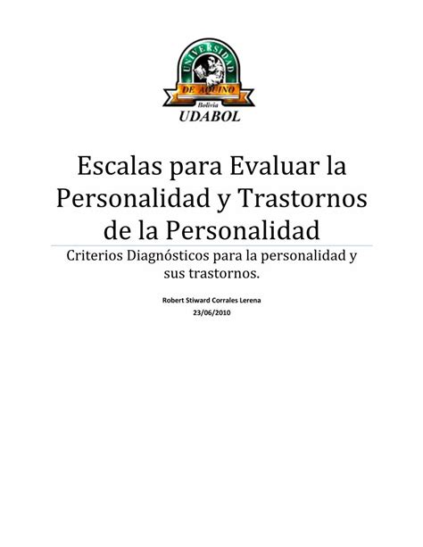 Pdf Escalas Para Evaluar La Personalidad Y Trastornos De La · Pdf