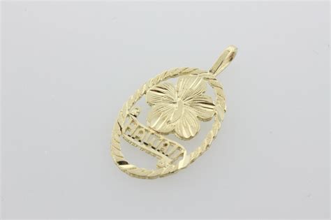 14k Yellow Gold Hawaii Plumeria Flower Charm Pendant Gem