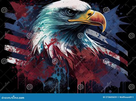 Usa American Flag Creative Patriotic Background With Bald Eagle Generate Ai Stock Illustration