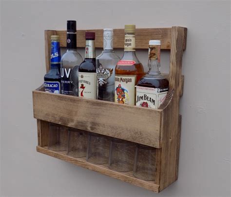 6 Bottle Wall Mount Liquor Rack With Shelf Which Holds Up To 5