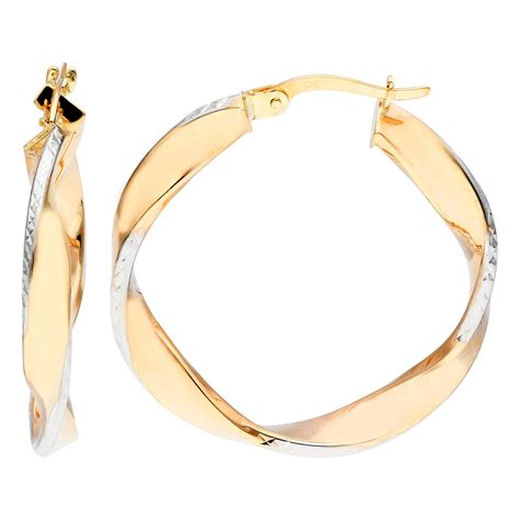 9ct Yellow And White Gold Twisted Hoop Earrings Buy Online Free Insured Uk Delivery