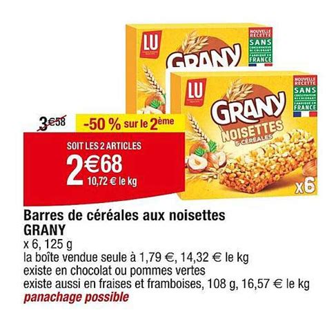 Promo Barres De Céréales Aux Noisettes Grany Chez Cora Icataloguefr