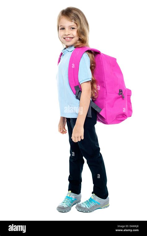 Happy Little Girl Carrying School Bag Stock Photo Alamy