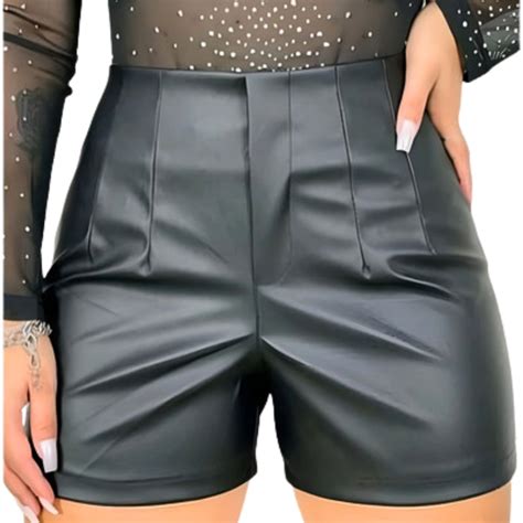 Short Couro Fake Feminino Cintura Alta Courino Ziper Lateral Shopee