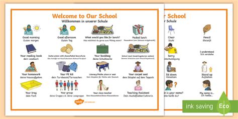 Welcome To Our School Word Mat English German Teacher Made