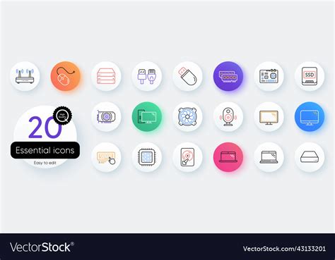 Computer Components Line Icons Set Of Motherboard Vector Image