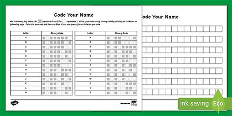 Code Your Name Using Binary Code Activity For 3rd 5th Grade